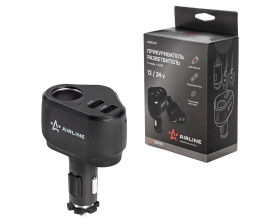 Прикуриватель-разветвитель 1 гнездо + 2xUSB 2.4A+2.4A PRO (AIRLINE)
